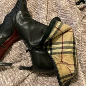 Burberry Black Leather Ankle Boots with Check Lining